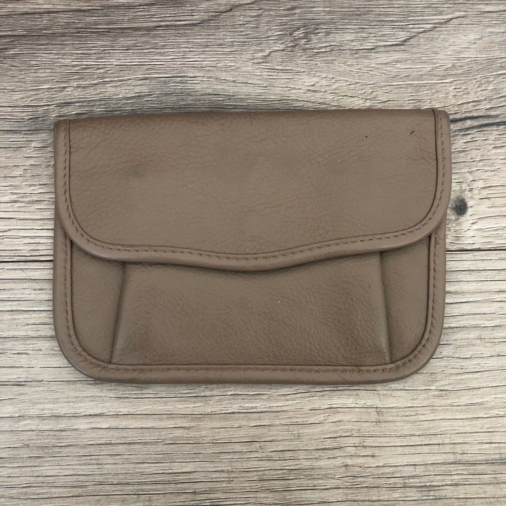 Mundi Leather Small Coin Wallet Clutch Pouch Taupe Brown